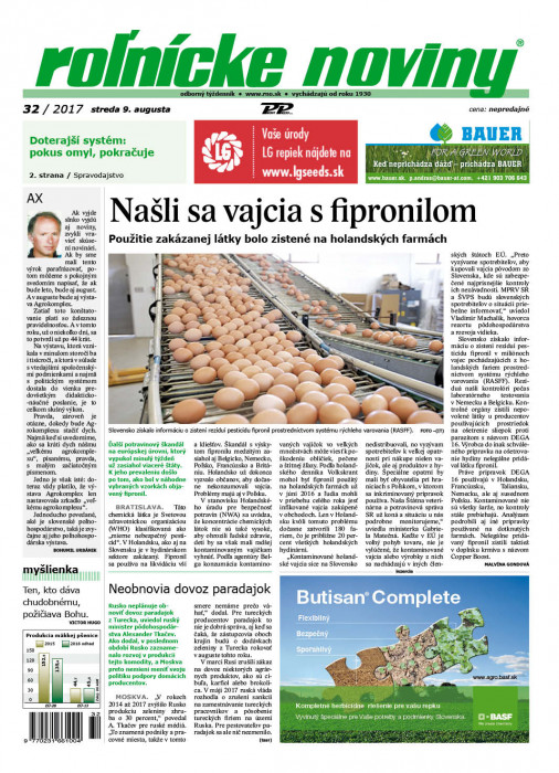 Rolnické noviny 32 / 2017